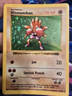 Shadowless Hitmonchan 7/102 Holo Rare Base Set Pokemon TCG 1999 - Image 1