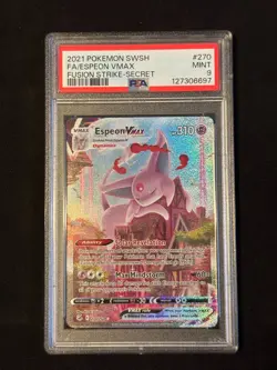 PSA 9 Espeon VMAX Alt Art 270/264 Fusion Strike Pokemon Sword and Shield Graded - Image 1