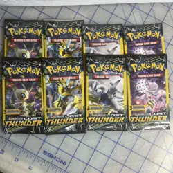 Pokemon Sun & Moon Lost Thunder 3-Card Sealed Booster Packs 2018 8 Packs Art Set - Image 1