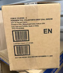 Factory Sealed Pokemon TCG Fall 2023 Collector’s Chest Tin 9 BOX CASE - Image 4