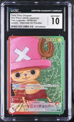 CGC Gem Mint 10 Japanese One Piece Tony Tony Chopper OP08-001 Leader Alt Art - Image 1