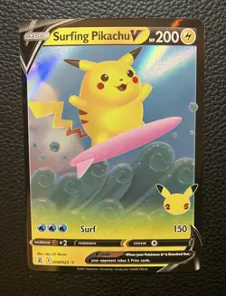 Pokemon TCG Surfing Pikachu v Celebrations Holo Ultra Rare Card 008/025 - Image 3