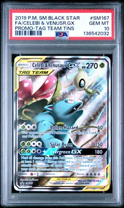 2019 POKEMON SM BLACK STAR PROMO #SM167 FULL ART/CELEBI & VENUSAUR GX PSA 10 - Image 1