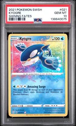 Pokemon TCG Shining Fates Kyogre 021/072 Amazing Rare PSA 10 GEM MINT - Image 1