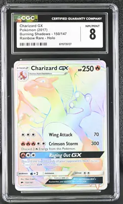 CGC 8 Charizard GX Burning Shadows 150/147 Rainbow Rare Holo Pokemon Card - Image 1
