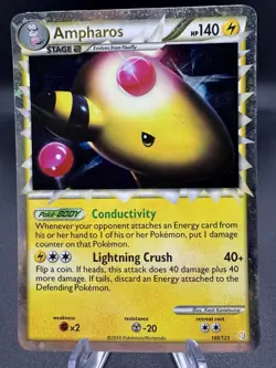 Pokemon TCG Ampharos 105/123 Holo Rare Prime HeartGold SoulSilver - HP/Damaged - Image 1