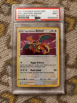 2021 POKEMON BLACK STAR PROMOS #SWSH177 SPECIAL DELIVERY BIDOOF DAY HOLO PSA 9 - Image 1