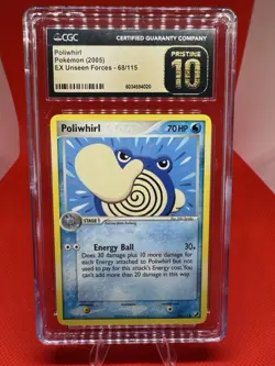 CGC PRISTINE 10 Poliwhirl Pokemon (2005) EX Unseen Forces 68/115 Pokemon TCG - Image 1