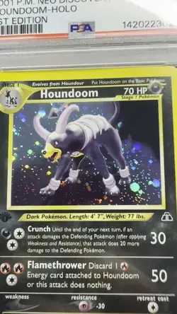 New Cert Pokemon 1st Edition Houndoom 4 Holo Rare Neo Discovery PSA 8 W/ Swirl - Image 2