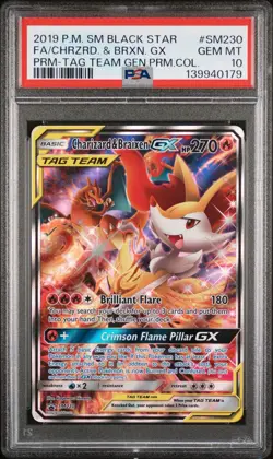 2019 POKEMON BLACK STAR SM230 FULL ART/CHARIZARD & BRAIXEN GX TAG TEAM PSA 10 - Image 1