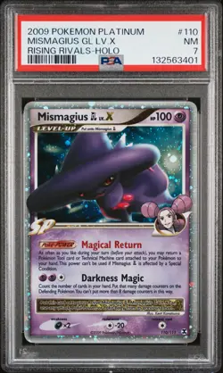 2009 POKEMON PLATINUM RISING RIVALS #110 MISMAGIUS GL LV.X-HOLO PSA 7 - Image 1