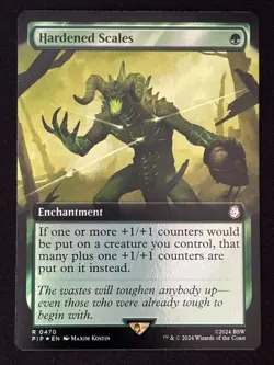 1x MTG Hardened Scales (Extended Art, Foil) - Universes Beyond: Fallout (PIP) - Image 1