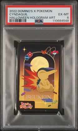 2022 DOMINO'S X POKEMON HALLOWEEN HOLOGRAM ART CYNDAQUIL PSA 6 - Image 1