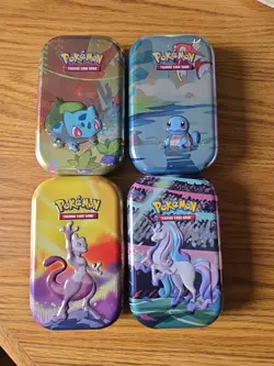 Lot 4 Empty Pokemon TCG Collectible Tins Squirtle, Bulbassur, Mewtwo, Rapidash - Image 1