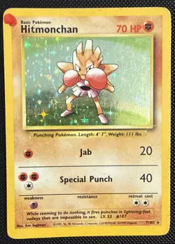 Pokemon TCG Hitmonchan Base Set 7/102 Unlimited WOTC Vintage HP / Damaged - Image 1