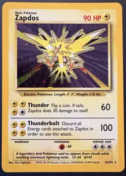 POKEMON ZAPDOS 16/102 BASE SET RARE HOLO 1999 NEAR MINT CONDITION - Image 1