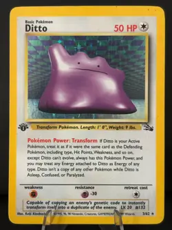 Ditto 3/62 1st Edition Holo Rare Fossil Vintage Pokemon TCG Card - Image 1