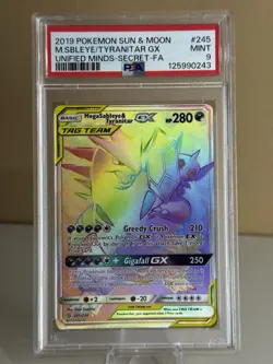 PSA 9 MINT Mega Sableye & Tyranitar GX 245/236 Pokemon Unified Minds Rainbow - Image 1
