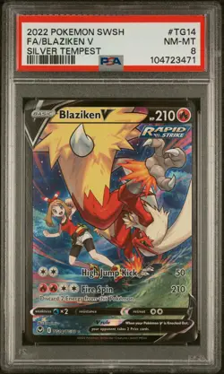 2022 POKEMON SWORD & SHIELD SILVER TEMPEST #TG14 FULL ART/BLAZIKEN V PSA 8 - Image 1