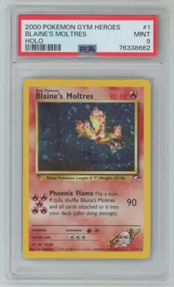 2000 Pokemon Card - Heroes: Blaine’s Moltres PSA 9 #1/132 Basic/Rare Holo - Image 1