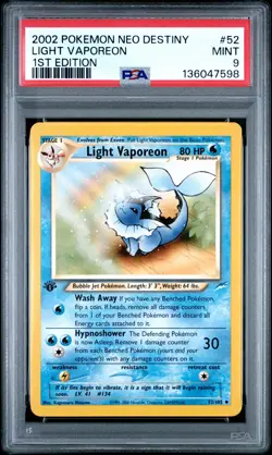 2002 POKEMON NEO DESTINY 1ST EDITION #52 LIGHT VAPOREON PSA 9 - Image 1