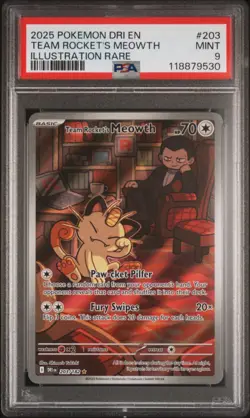 2025 Pokemon SV Destined Rivals DRI EN Team Rocket's Meowth #203/182 PSA 9 - Image 1