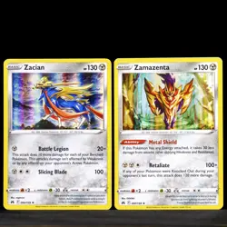 Zacian 094/159 and Zamazenta 097/159 Holo Rare SWSH Crown Zenith Pokemon Cards - Image 1