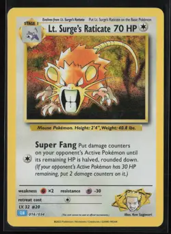 Lt. Surge's Raticate Classic Collection Trading Card Game Classic 016/034 NM - Image 1