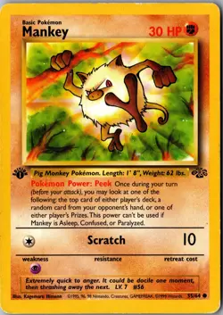 Mankey 55/64 1st Edition Common Jungle MP Pokemon Card - Image 1