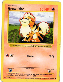 Growlithe Shadowless 28/102 Base Set Pokemon Card - Image 1