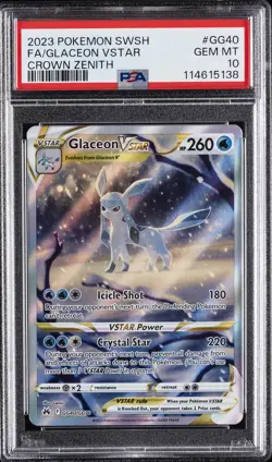 2023 POKEMON SWORD & SHIELD CROWN ZENITH #GG40 FULL ART/GLACEON VSTAR PSA 10 - Image 1