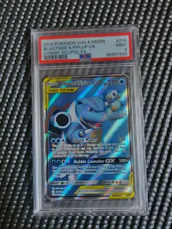 Pokemon PSA 9 Blastoise & Piplup GX 214/236 Sun & Moon Cosmic Eclipse - Image 1