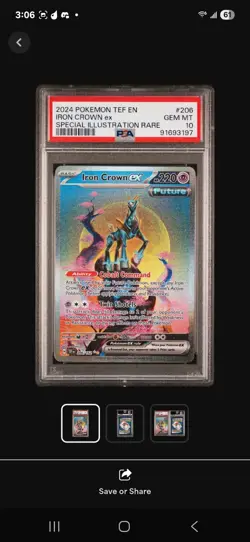 2024 POKEMON TEMPORAL FORCES SPECIAL ILLUSTRATION RARE #206 IRON CROWN EX PSA 10 - Image 1