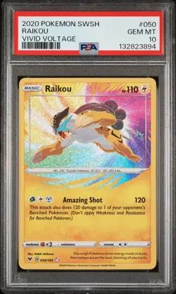 2020 POKEMON SWORD & SHIELD VIVID VOLTAGE #050 RAIKOU PSA 10 - Image 1
