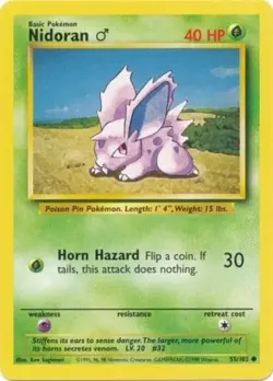 Pokemon TCG - Nidoran(M)- 55/102 - Common Unlimited [Lightly Played] - Image 1