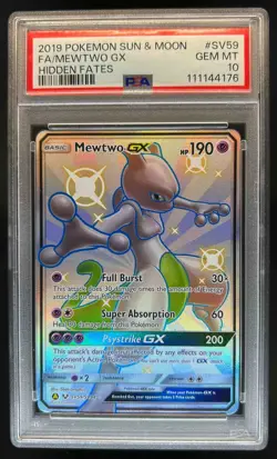 2019 Pokemon SM Hidden Fates Mewtwo GX Shiny Vault Rare #SV59/SV94 PSA 10 - Image 1