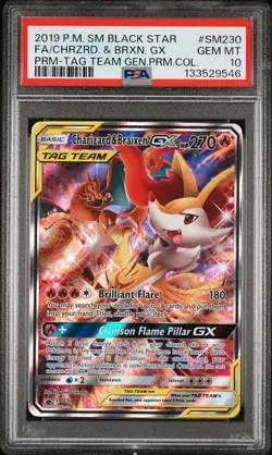 2019 POKEMON SM BLACK STAR PROMO #SM230 FULL ART/CHARIZARD & BRAIXEN GX PSA 10 - Image 1