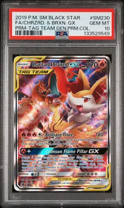 2019 POKEMON SM BLACK STAR PROMO #SM230 FULL ART/CHARIZARD & BRAIXEN GX PSA 10 - Image 1