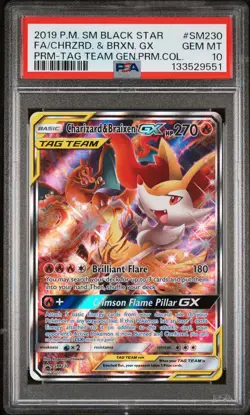 2019 POKEMON SM BLACK STAR PROMO #SM230 FULL ART/CHARIZARD & BRAIXEN GX PSA 10 - Image 1