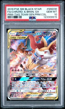 2019 POKEMON SM BLACK STAR PROMO #SM230 FULL ART/CHARIZARD & BRAIXEN GX PSA 10 - Image 1