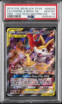 2019 POKEMON SM BLACK STAR PROMO #SM230 FULL ART/CHARIZARD & BRAIXEN GX PSA 10 - Image 1