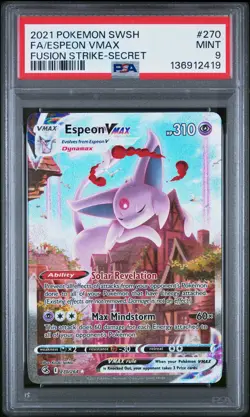 2021 POKEMON SWORD & SHIELD FUSION STRIKE SECRET #270 FULL ART/ESPEON VMAX PSA 9 - Image 1