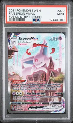 2021 POKEMON SWORD & SHIELD FUSION STRIKE SECRET #270 FULL ART/ESPEON VMAX PSA 9 - Image 1