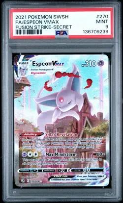 2021 POKEMON SWORD & SHIELD FUSION STRIKE SECRET #270 FULL ART/ESPEON VMAX PSA 9 - Image 1