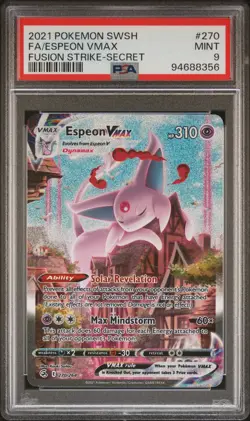 2021 POKEMON SWORD & SHIELD FUSION STRIKE SECRET #270 FULL ART/ESPEON VMAX PSA 9 - Image 1