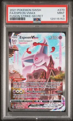 2021 POKEMON SWORD & SHIELD FUSION STRIKE SECRET #270 FULL ART/ESPEON VMAX PSA 9 - Image 1