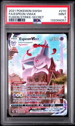 2021 POKEMON SWORD & SHIELD FUSION STRIKE SECRET #270 FULL ART/ESPEON VMAX PSA 9 - Image 1