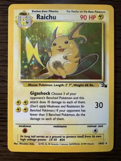 Raichu - 14/62 - Pokemon Fossil Unlimited Holo Rare Card WOTC MP-HP - Image 1