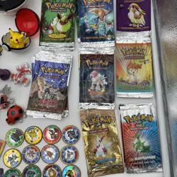Vintage Pokemon HUGE LOT Marbles Coins Cards EMPTY PACKS Stickers Posters + READ - Image 3