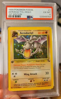 Pokemon TCG Aerodactyl 1st Edition Holo Rare Fossil 1/62 Stage 1 PSA 6 1999 - Image 1